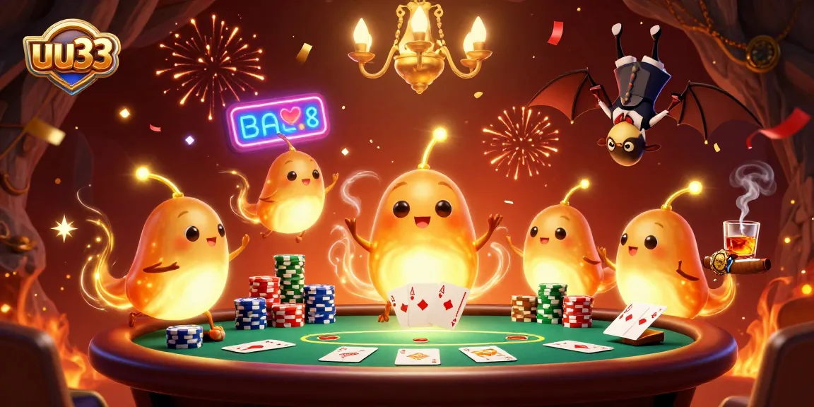 uu33 illuminates a vibrant cave casino with glowworms and a bat dealer amidst poker excitement