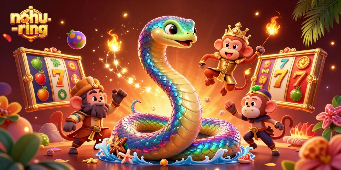 Nohu-ring slot game features a rainbow serpent, monkey king, and jackpot elements, creating an enchanting gambling experience.