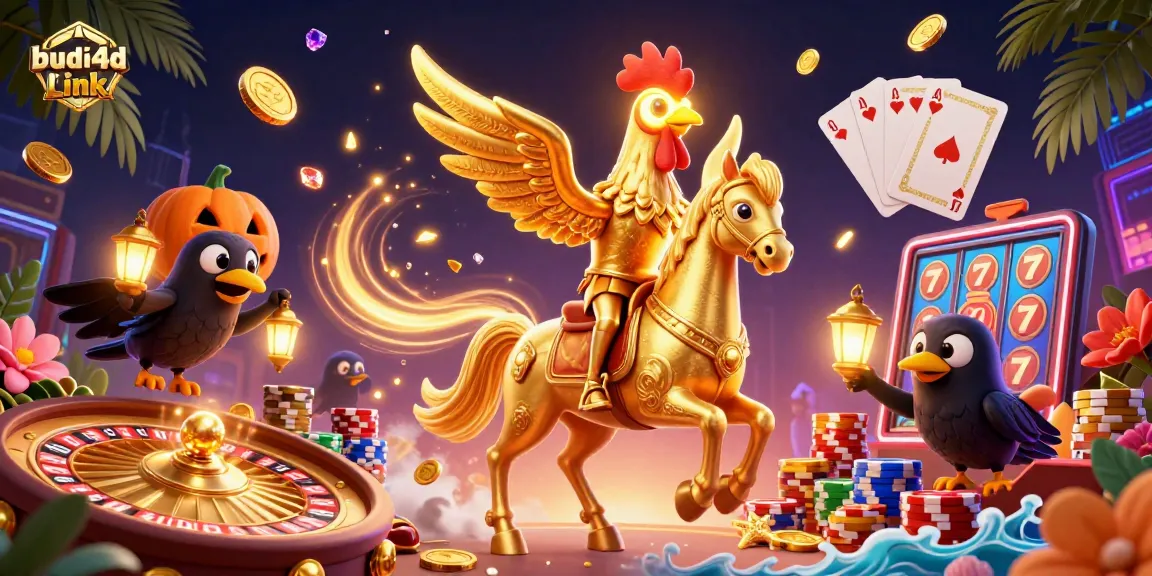 Experience the thrill at budi4d link with golden coins cascading in a vibrant casino scene.