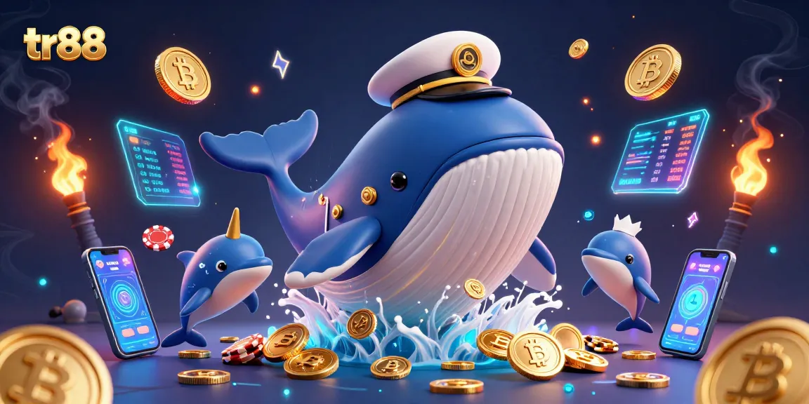 Experience thrilling games at tr88 with a captivating 3D whale and futuristic gambling elements.