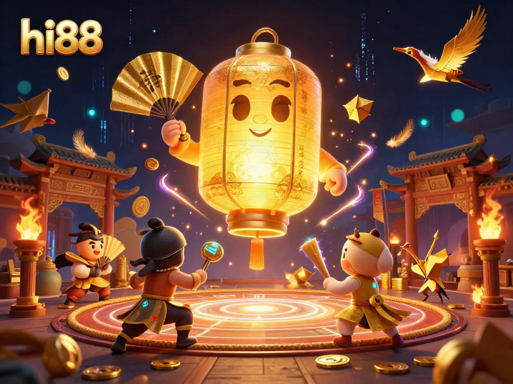 Experience thrilling gameplay at hi88 with a vibrant casino scene featuring golden lanterns and warriors.