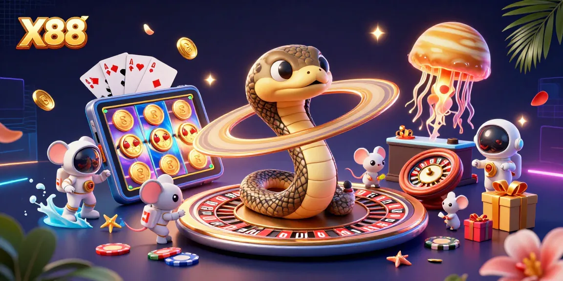 X88 captures the excitement of cosmic gambling with a Saturn ring snake as a roulette wheel.