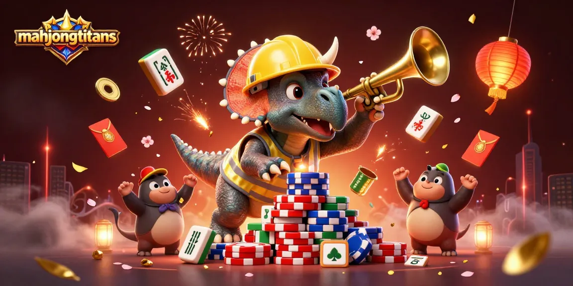 Experience mahjongtitans with a lively casino scene featuring celebrating characters and festive elements.