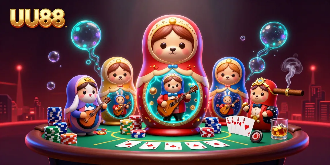 UU88 offers a vibrant casino scene capturing excitement with 3D characters and rich elements.