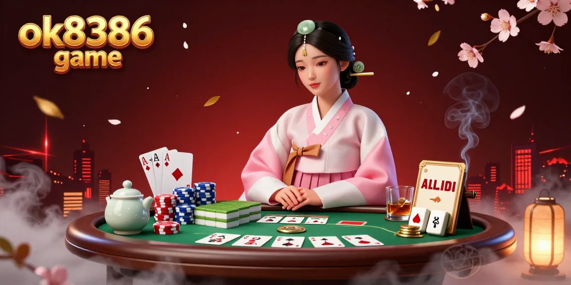 Experience the excitement of the ok8386 game with vibrant casino elements in a dynamic 3D illustration.