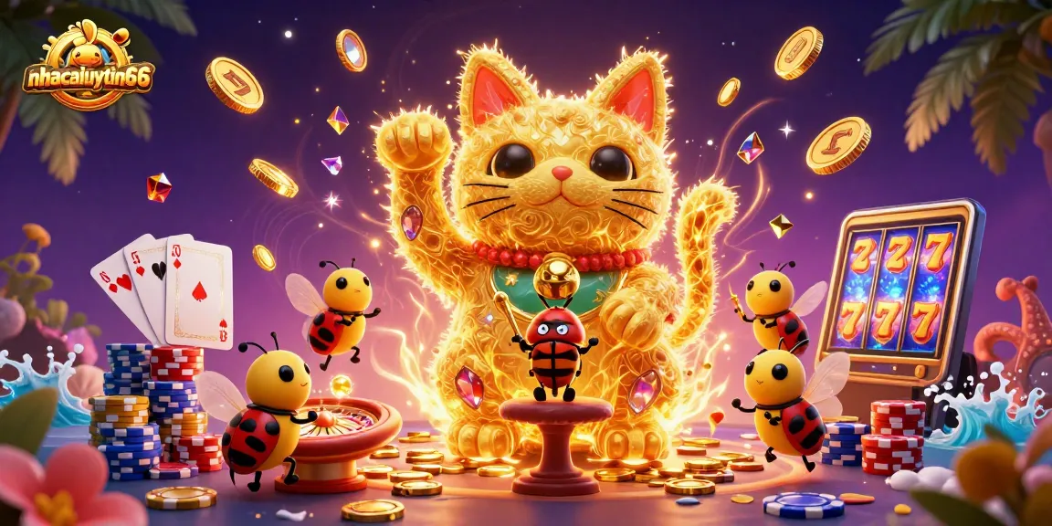 Experience thrilling gameplay at nhacaiuytin66 with a dazzling scene of lucky symbols and vibrant casino elements.