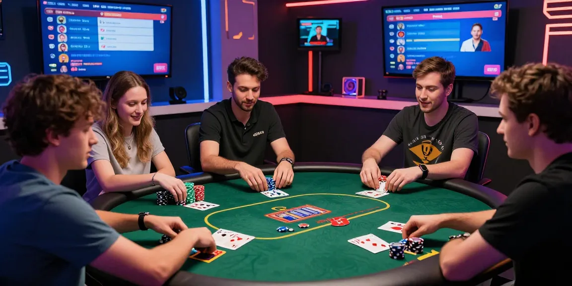 Exciting Game Poker Uang Asli Dominobet scene featuring diverse players engaged in Texas Hold'em with colorful digital interfaces.