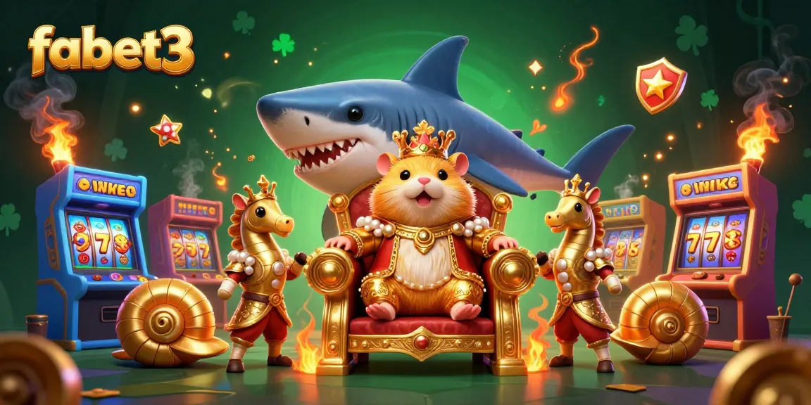 Playing with luck at fabet3, featuring a golden hamster king and vibrant casino elements.