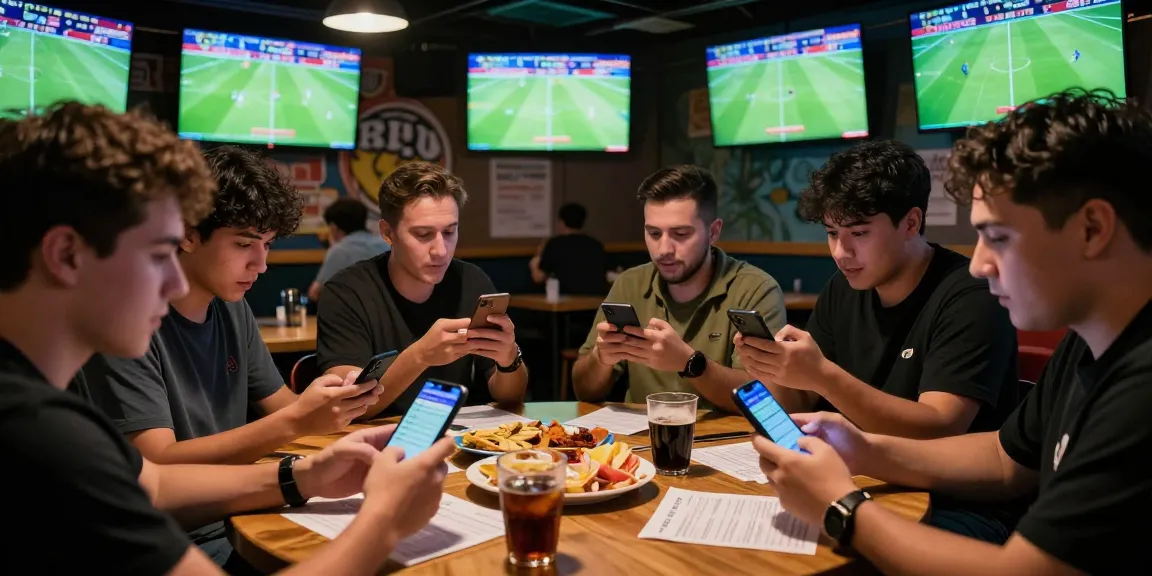 Excited bettors engaging in Daftar Bola88 betting, showcasing a lively sports bar atmosphere filled with soccer match screens.