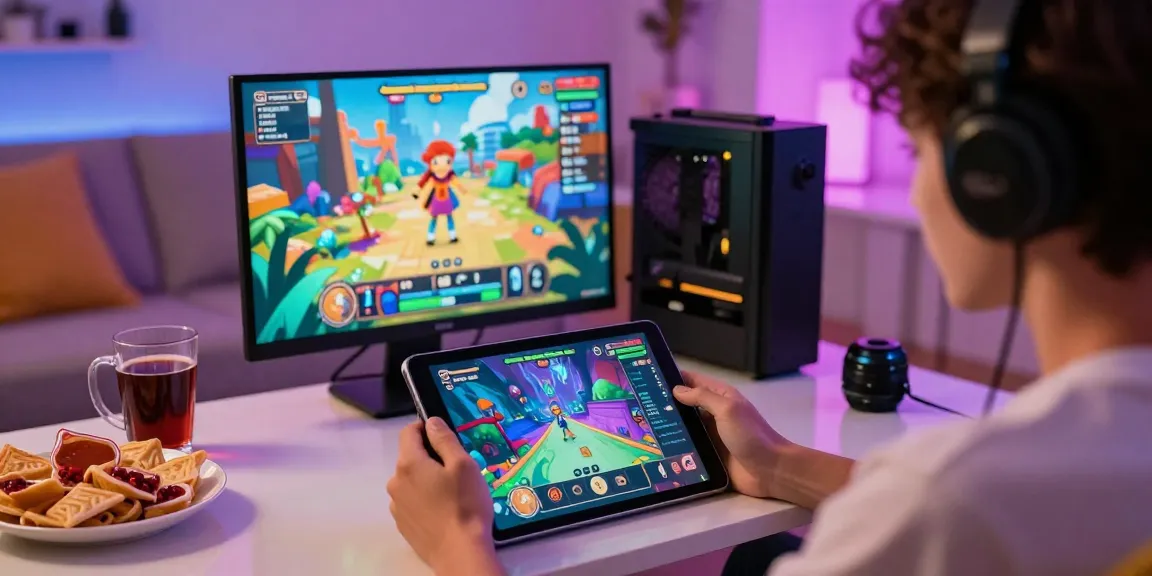 Engaged player enjoying free hentai game on tablet with vibrant character art