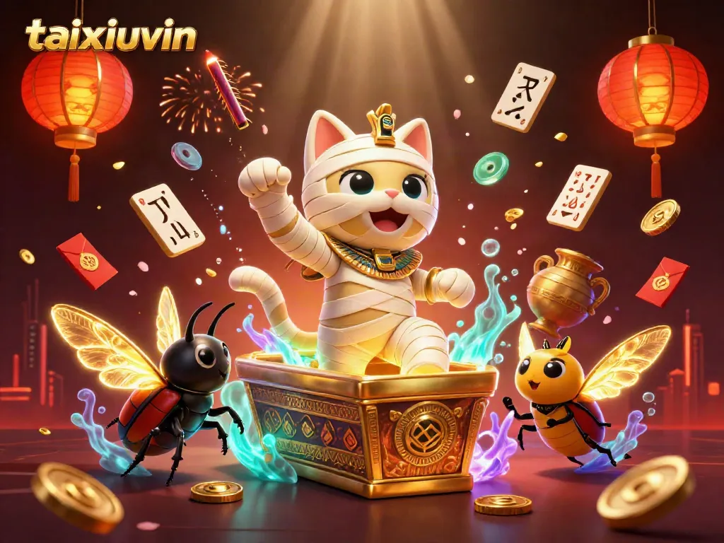 Experience thrilling gaming action at taixiuvin with vibrant Egyptian-themed casino illustration.