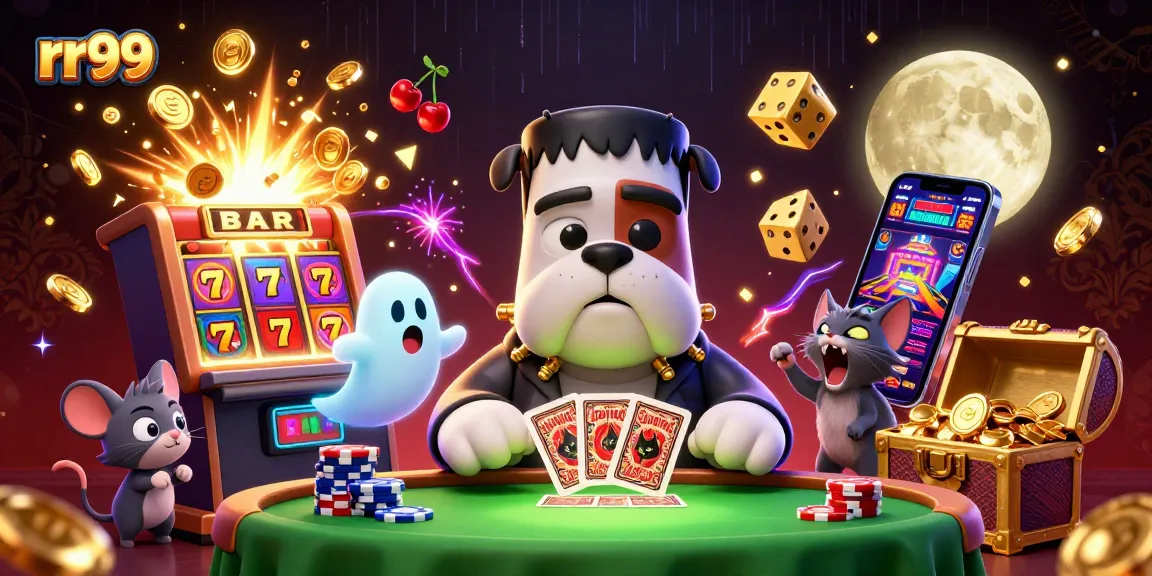 rr99 engages players with an exciting card game scene featuring unique casino characters and golden jackpots.