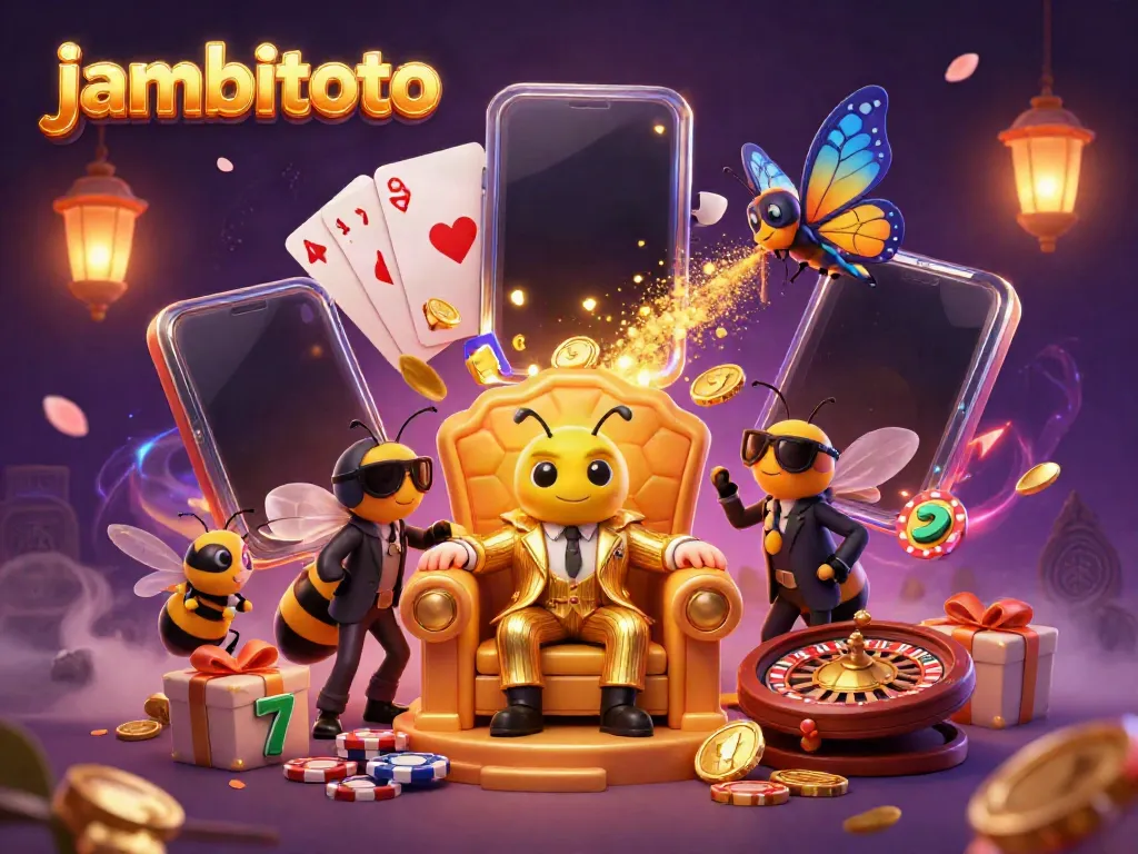 Engage in thrilling gameplay with the jambitoto scene featuring colorful slots, a golden bumblebee mob boss, and rich casino elements.