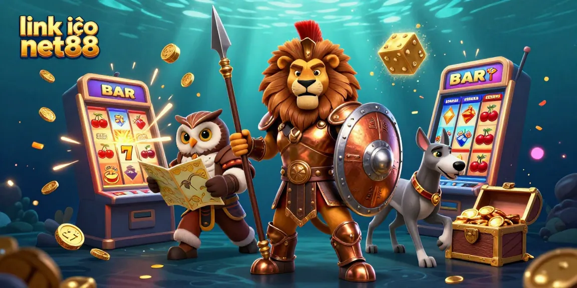 Experience the excitement of link vào net88 with a vibrant 3D casino scene featuring a Spartan lion, supreme tactics, and a jackpot.