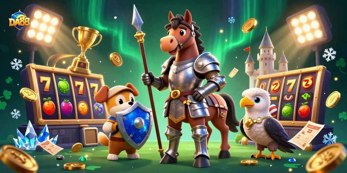 Experience thrilling gameplay with DA88's medieval knight and squire in an exciting casino atmosphere.