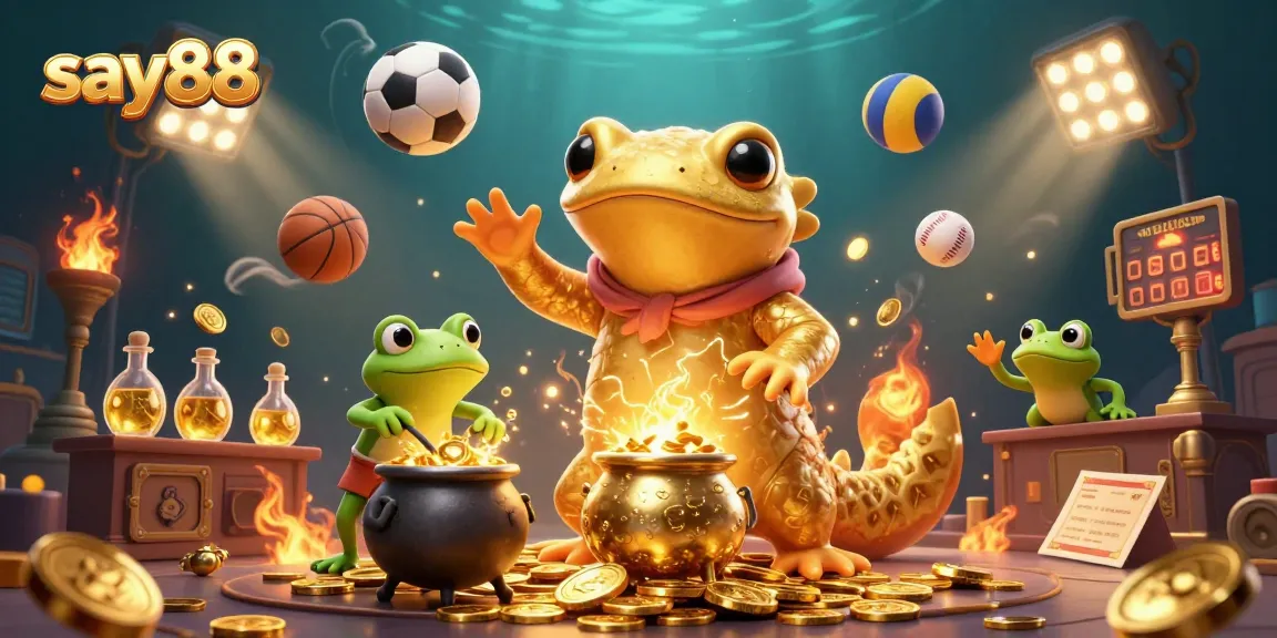 Experience the thrill of say88 with a dynamic, vibrant 3D illustration combining sports and casino magic.
