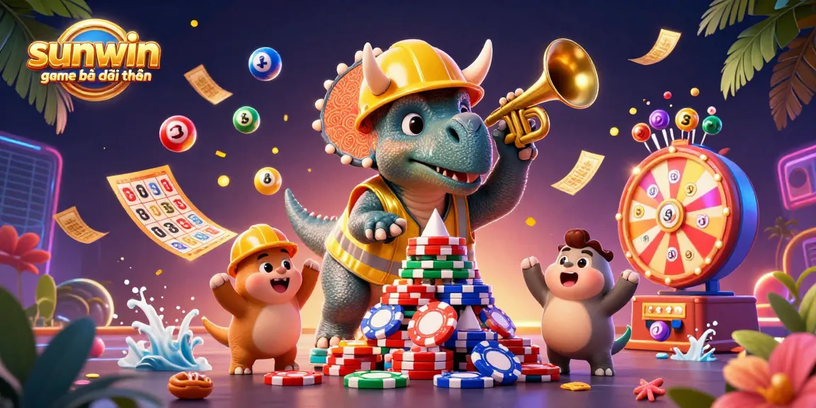 Win big with sunwin game bài đổi thưởng in this vibrant casino-themed scene featuring jubilant characters