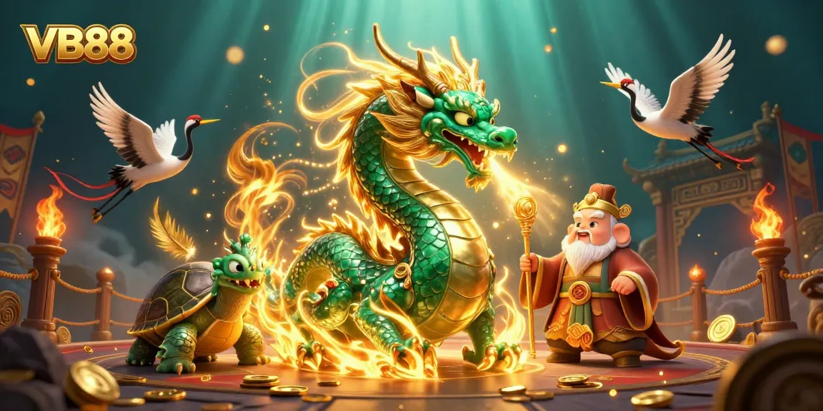 Experience the thrill of VB88 with an enchanting scene of dragons, turtles, and lucky cranes.