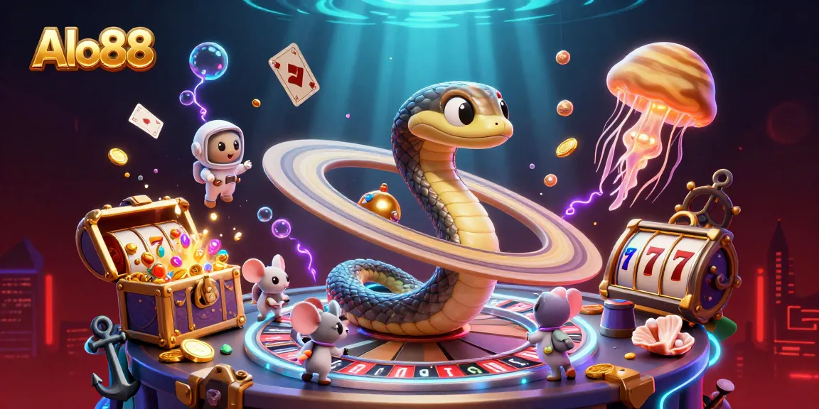 Alo88 brings excitement to the casino with astronaut mice betting on a dynamic roulette wheel scene.
