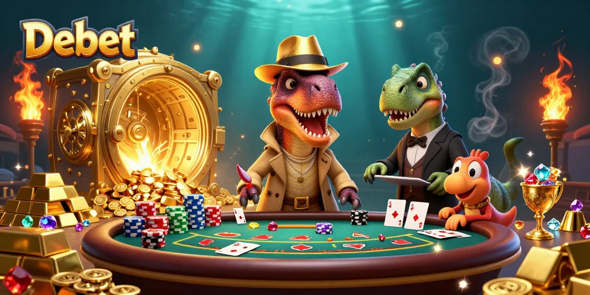 Debet's vibrant casino scene features a velociraptor card counter, a stegosaurus pit boss, and a compy pickpocket.