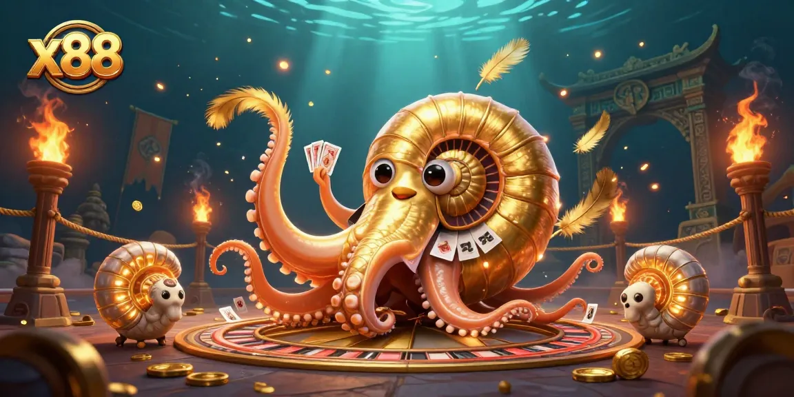 Engage with the thrilling world of x88's casino experience featuring vibrant characters in a dynamic underwater scene.