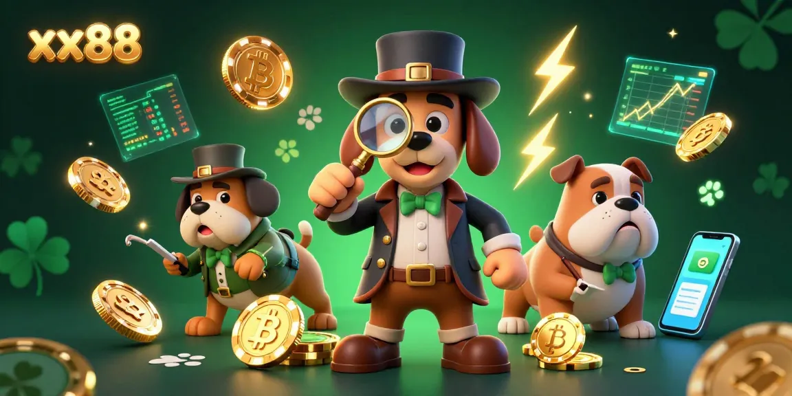 Join the xx88 adventure with a detective and bulldog uncovering poker treasure amid crypto elements.