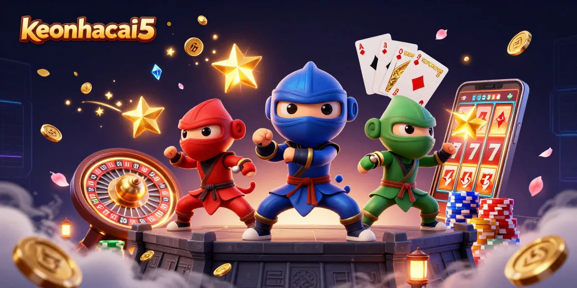 Engage with keonhacai5's thrilling 3D ninja chameleons in a dynamic casino scene filled with vibrant game elements.