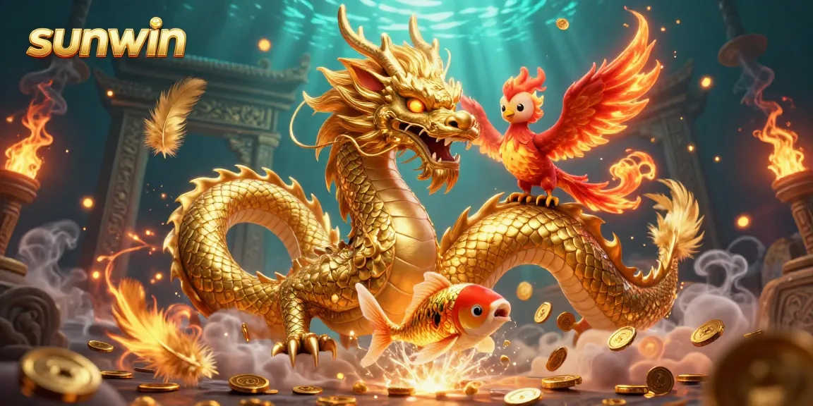Experience thrilling gameplay in sunwin's vibrant casino scene with dynamic dragon and phoenix characters.