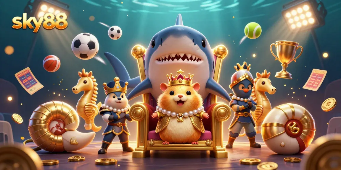 Experience breathtaking gameplay with sky88's golden hamster king among vibrant casino elements.