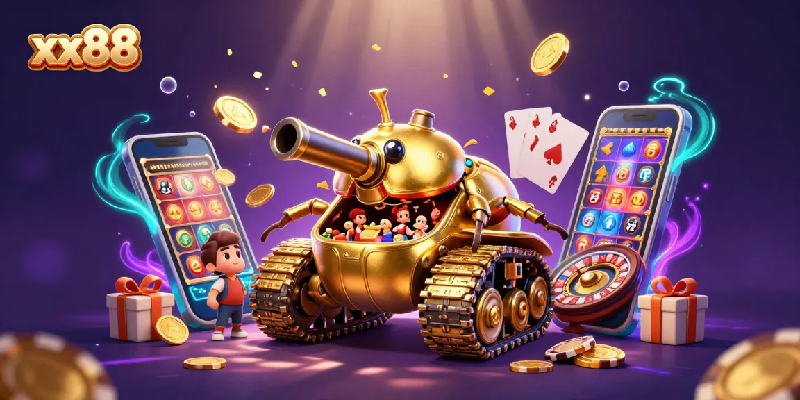 Experience the excitement of xx88's casino gaming as golden coins burst forth in a vibrant digital world.