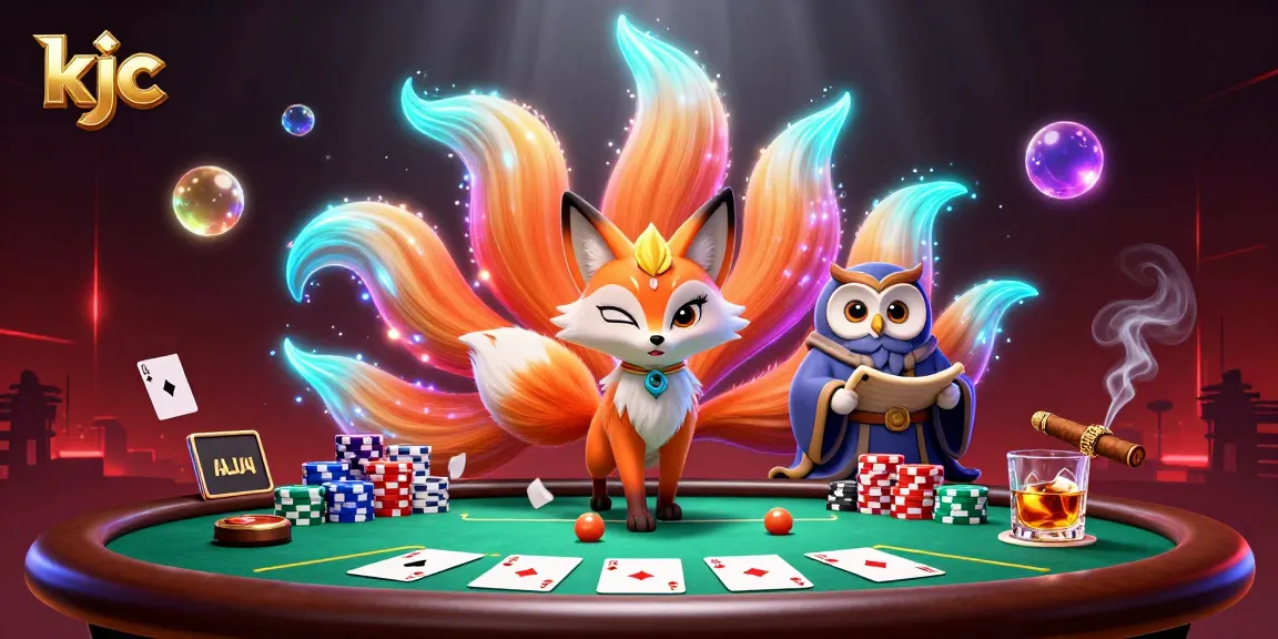 Engage with kjc's immersive poker scene featuring a glowing nine-tailed fox spirit.