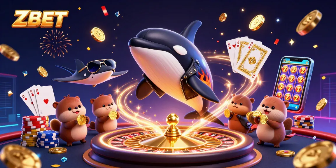 ZBET showcases an exhilarating casino adventure with dynamic characters, vibrant games, and celebratory elements.