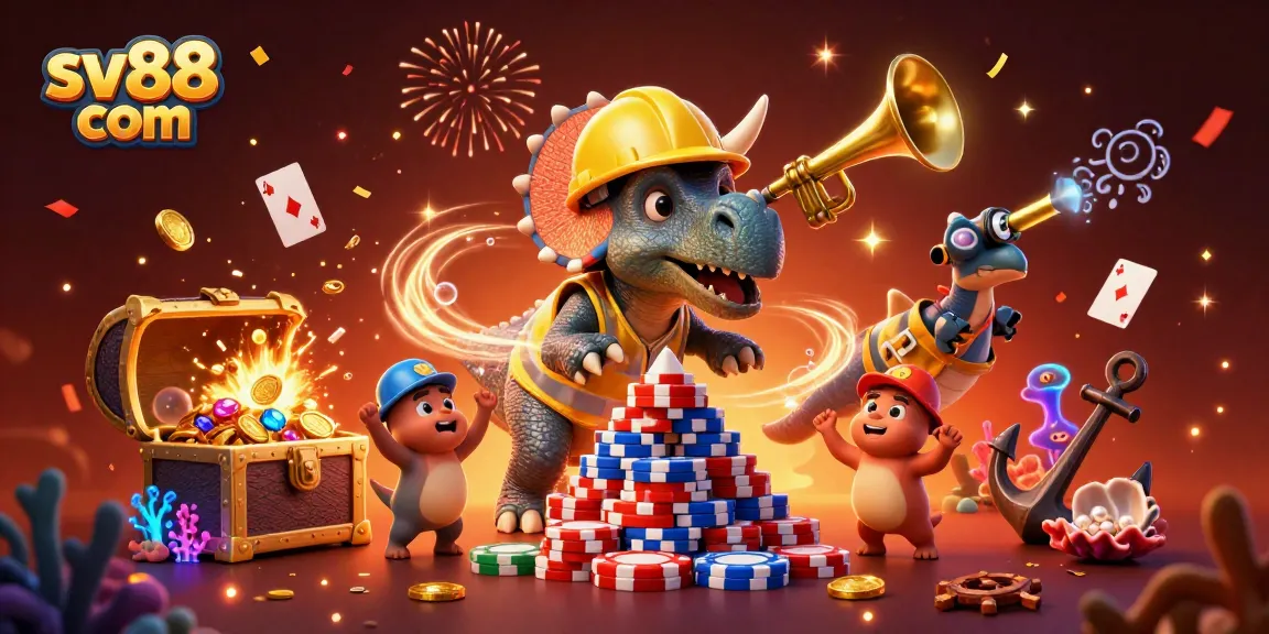 Celebrate wins at sv88 com with lively 3D characters amidst vibrant casino treasures.