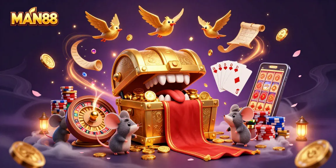 Engage in thrilling gaming action at MAN88 with golden treasures and rich casino elements.