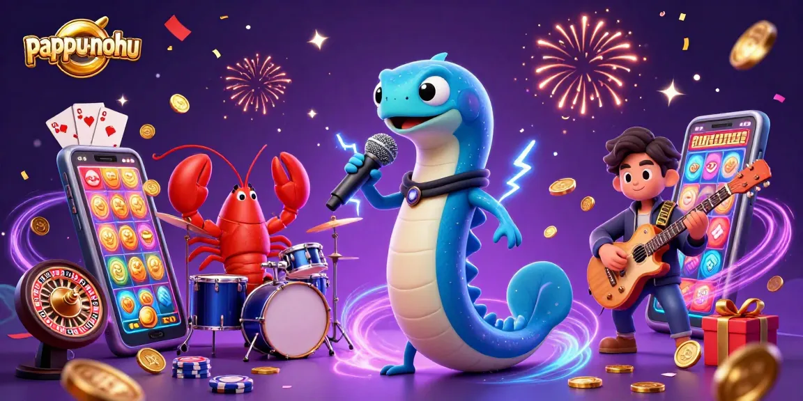 Pappu-nohu interactive scene with a DJ eel, lobster drummer, and seahorse guitarist creating excitement in an underwater casino.