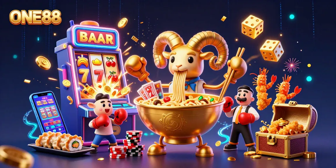 Join the excitement at ONE88 with the vibrant 3D casino scene featuring thrilling games and characters.