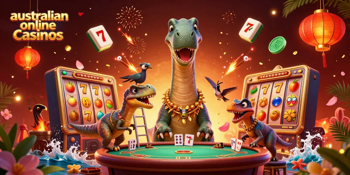 Experience the excitement of australian online casinos with a dynamic casino scene featuring unique characters.
