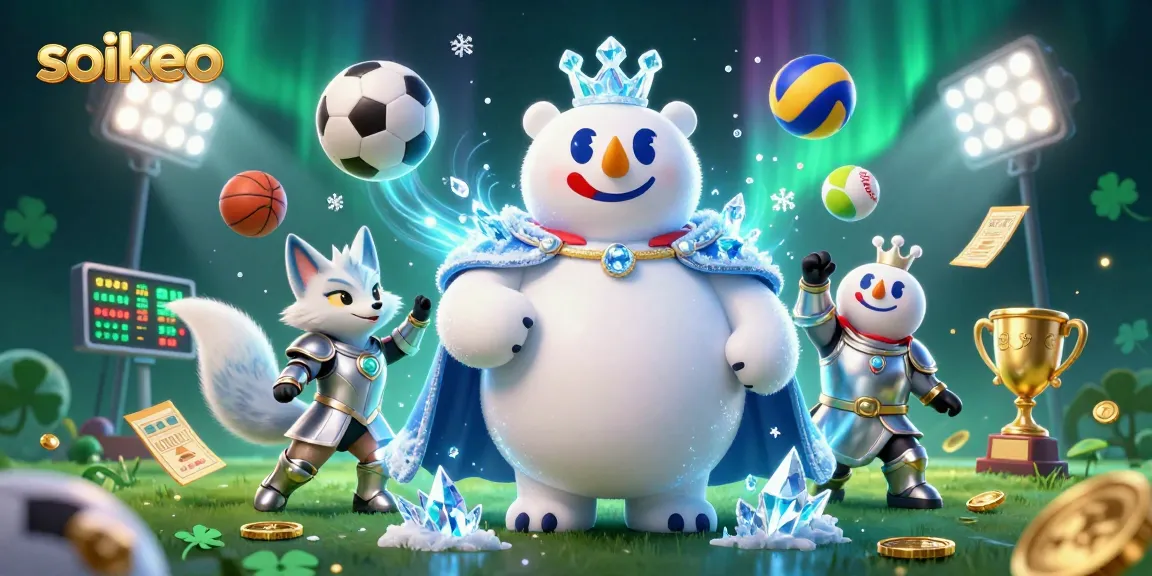 Bet on soikeo with dynamic sports action, featuring polar bear and fox amidst swirling odds.