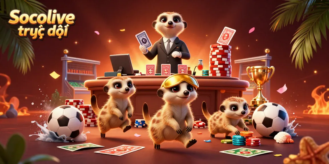 Experience Socolive trực tiếp as meerkats run a thrilling sports casino with vibrant gambling elements and energetic atmosphere.
