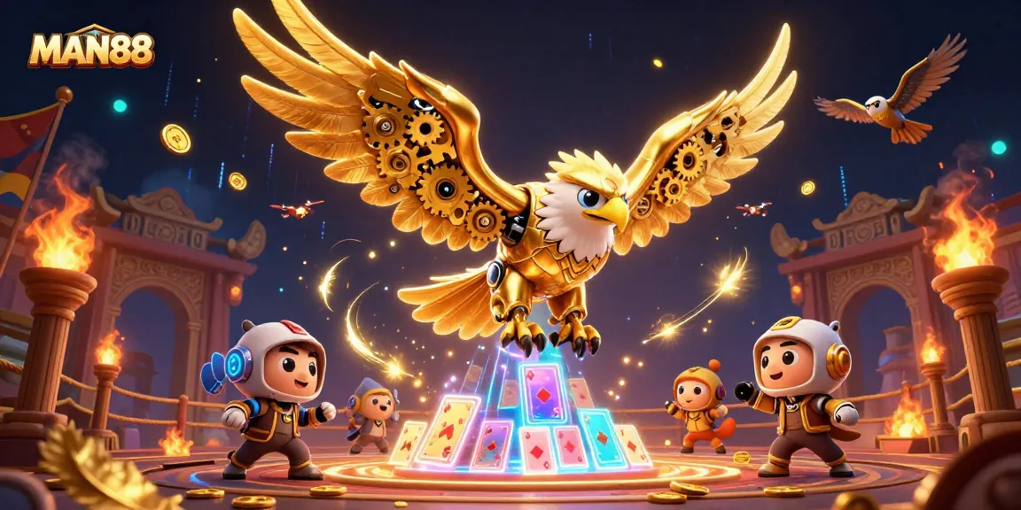 Engage with MAN88's thrilling casino atmosphere captured in a vibrant 3D scene.