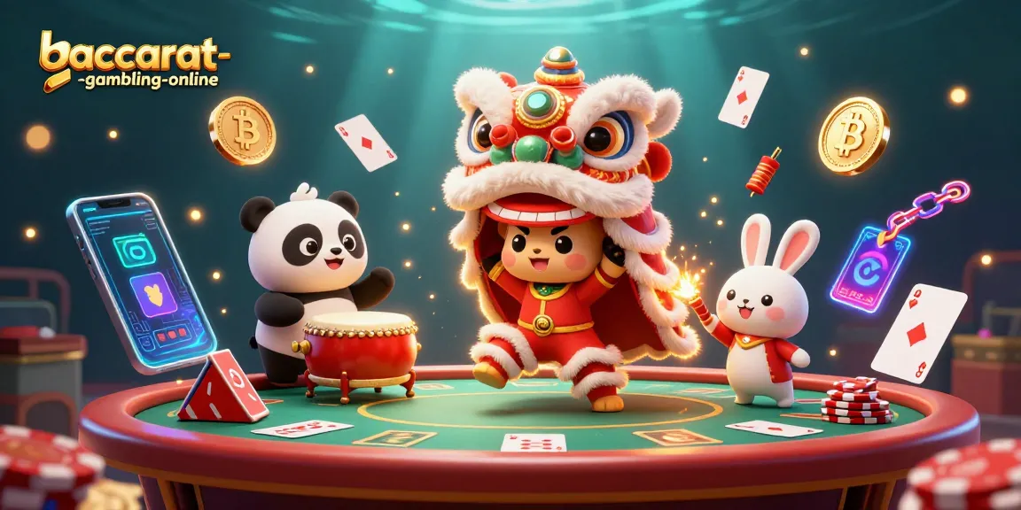 Experience baccarat-gambling-online with lively characters, excitedly engaging in a vibrant casino atmosphere.