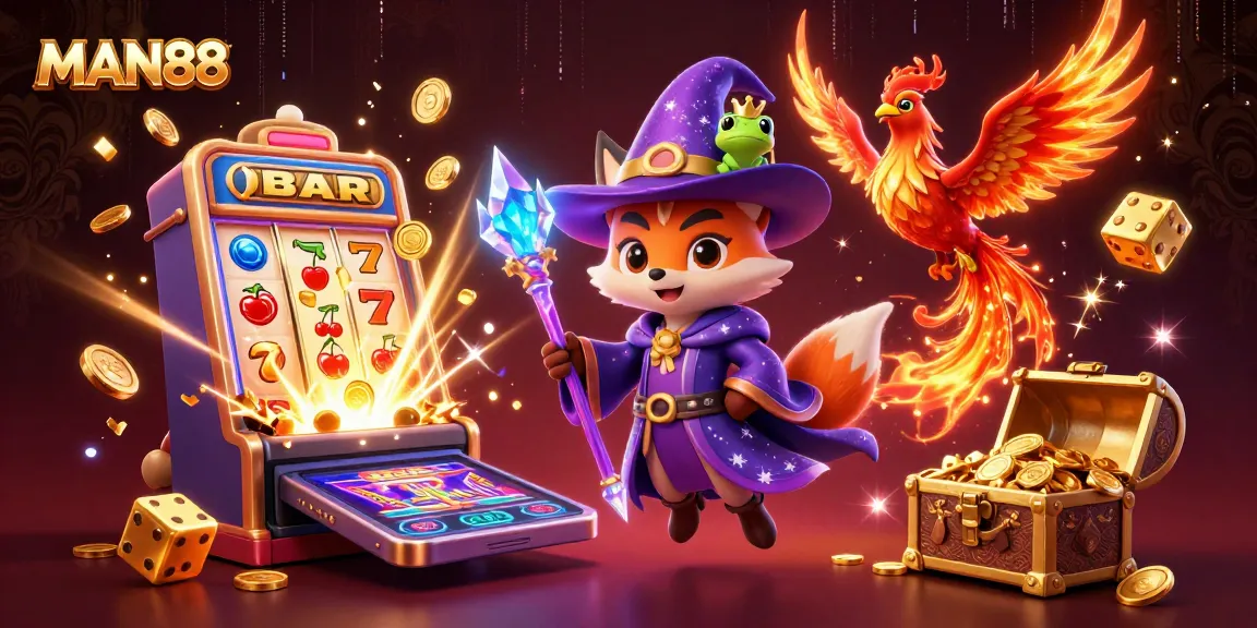 Experience thrilling wins at MAN88 with vibrant casino games and magical characters.