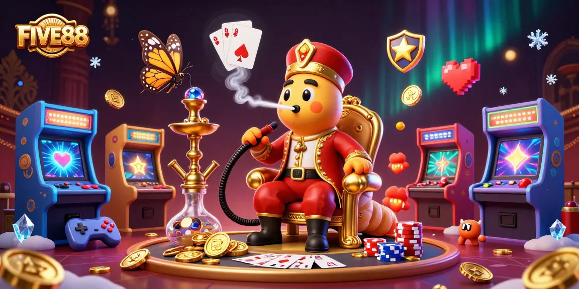 Experience thrilling poker action with FIVE88 in a vibrant, animated casino scene full of excitement.