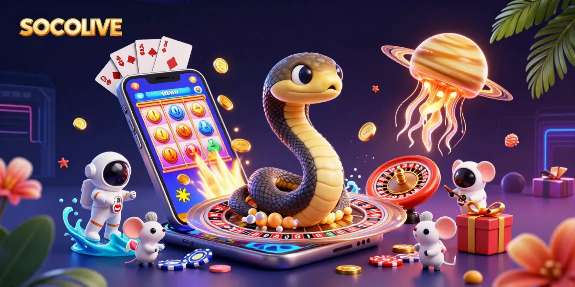 SOCOLIVE features a snake wheel and astronaut mice betting in a vibrant casino universe.