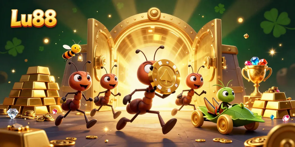 Lu88 captures the excitement of a casino heist with playful character antics and sparkling treasures.
